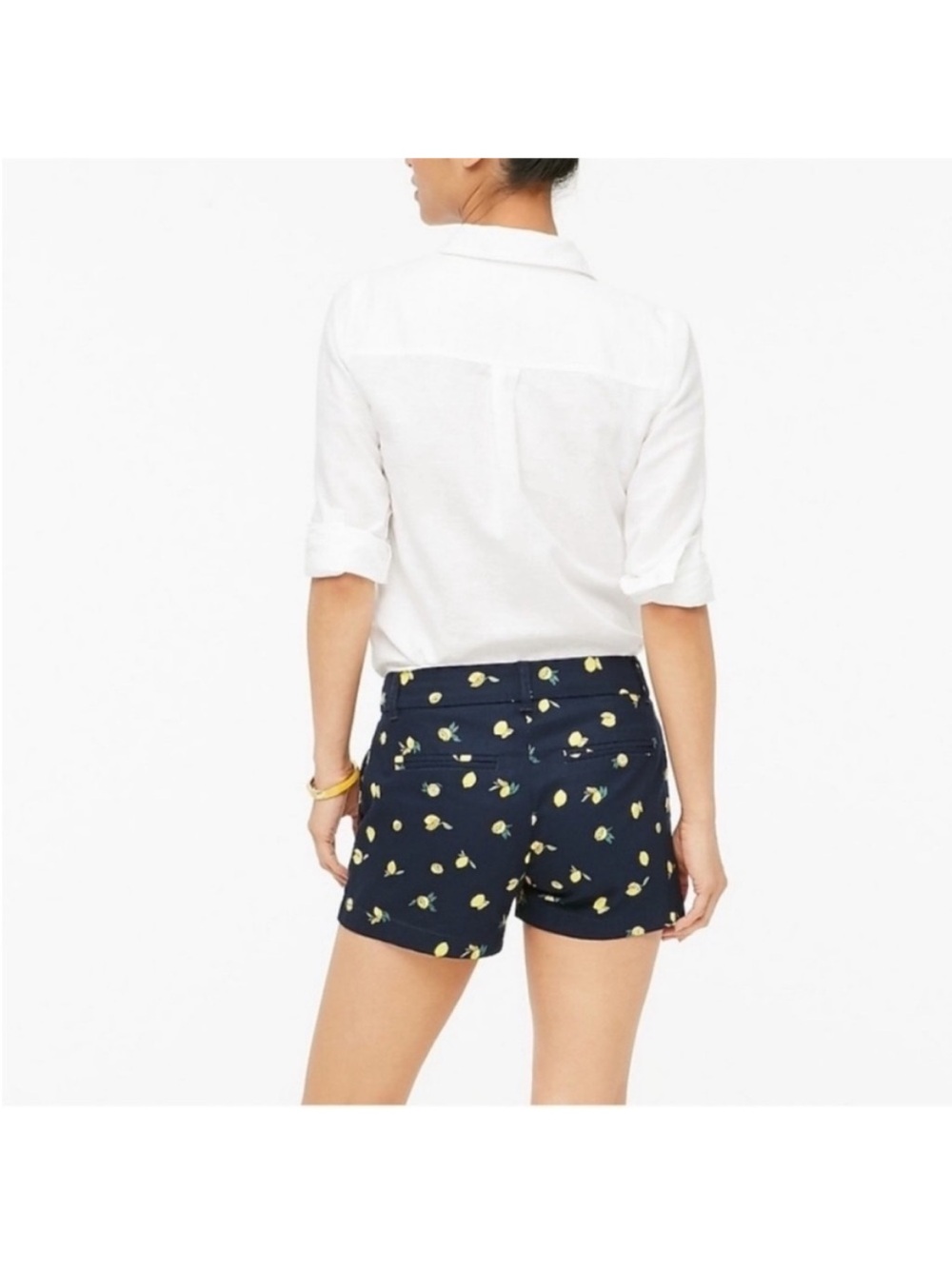 J.Crew Lemon Print Chino Shorts 5” Navy Yellow NWT Size 4 Cotton - Picture 3 of 6